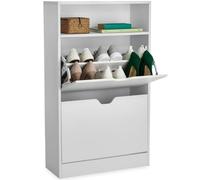 TecTake® Scarpiera Moderna con 2 Cassetti a Ribalta, 4 Ripiani per 12 Paia di Scarpe, Elemento a Scaffale Aperto, Maniglie Incassate, Ripiani Smontabili, Protezione Antiribaltamento - Bianco