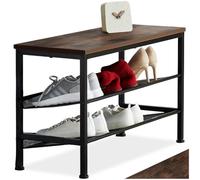 tectake® scarpiera salvaspazio, design industriale, in acciaio, due ripiani, scarpiera ingresso, mobiletto porta scarpe, scaffale salvaspazio - Legno industriale scuro - 75,5 x 30,5 x 45,5 cm