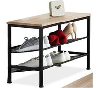 tectake® scarpiera salvaspazio, design industriale, in acciaio, due ripiani, scarpiera ingresso, mobiletto porta scarpe, scaffale salvaspazio - Legno industriale chiaro - 75,5 x 30,5 x 45,5 cm