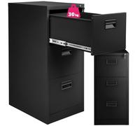 TecTake® Schedario Portadocumenti, 3 Cassetti, Cassettiera con Chiave, Cassettiera Metallo, Armadietto con Chiave, Armadietto Ufficio, 62.4x46x102.8 cm, Design Moderno, Estrazione Totale - Nero