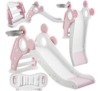 tectake® Scivolo per Bambini Joy, con Canestro da Basket, Pieghevole, Gradini Antiscivolo, Corrimano di Sicurezza, Materiale Resistente, per Interni ed Esterni - Rosa Fucsia