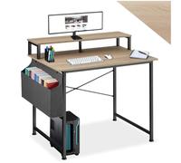 TecTake® Scrivania ufficio con ripiano per monitor, pc gaming, mobili soggiorno, telaio acciaio verniciato, piedi regolabili, scrivania gaming - Industrial Chiaro/Rovere Sonoma - 120 x 60 x 110 cm