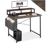 TecTake® Scrivania ufficio con ripiano per monitor, per pc gaming, mobili soggiorno, telaio acciaio verniciato, piedi regolabili, scrivania gaming - Industrial Marrone Scuro - 120 x 60 x 110 cm