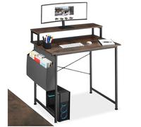 TecTake® Scrivania ufficio con ripiano per monitor, per pc gaming, mobili soggiorno, telaio acciaio verniciato, piedi regolabili, scrivania gaming - Industrial Marrone Scuro - 80 x 55 x 90 cm