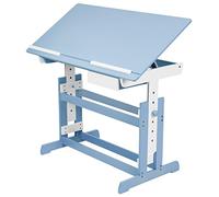 TecTake® Scrivania Regolabile in Altezza, Piano Scrivanie Inclinabile, Tavolo per Strudiare con Angoli Arrotondati, Scrivania Ragazzi con Cassetto e Listelli Ferma Oggetti - Blu