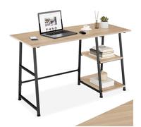tectake® Scrivania Rustica Stile Industriale, Telaio in Acciaio Trapezoidale, Scrivania Salvaspazio, con 2 Scomparti, Piedi Regolabili, 120 x 50 x 73,5 cm - Legno Industriale Chiaro, Rovere Sonoma