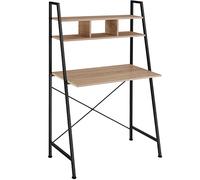 tectake® Scrivania Salvaspazio con Ripiani, Tavolo da Ufficio, Struttura in Metallo, Scrivanie Design Moderno, Tavolo PC, Scrivania Gaming con 3 Scomparti - 85,5x46,5x140 cm - Industriale Legno Chiaro