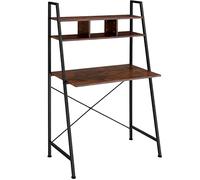 TecTake® Scrivania Salvaspazio con Ripiani, Tavolo da Ufficio, Struttura in Metallo, Scrivanie Design Moderno, Tavolo PC, Scrivania Gaming con 3 Scomparti - 85,5x46,5x140 cm - Industriale Legno Scuro