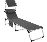 TecTake® Sdraio da Mare, Sdraio da Spiaggia Pieghevole con Parasole, Sdraio da Giardino con Schienale Regolabile in 6 Posizioni, Cuscino Poggiatesta Removibile e Tasca Laterale - Grigio