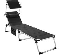 TecTake® Sdraio da Mare, Sdraio da Spiaggia Pieghevole con Parasole, Sdraio da Giardino con Schienale Regolabile in 6 Posizioni, Cuscino Poggiatesta Removibile e Tasca Laterale - Nero