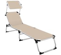 TecTake® Sdraio da Spiaggia, Schienale Regolabile in 6 Posizioni, Parasole, Lettino Pieghevole e Trasportabile, Sdraio da giardino, Lettino Prendisole, Pratiche Maniglie (Beige)