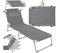TecTake® Lettino, Sedia a Sdraio con Parasole, Schienale Regolabile in 4 Posizioni, Rivestimento Resistente, Giardino, Spiaggia, Lettino da Sole, Lettino pieghevole - Grigio