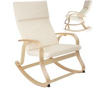 tectake® Sedia a Dondolo con Braccioli, 65 x 94 x 100 cm, Imbottita, 150 kg | Cuscino Integrato, Legno di Betulla, Piedini in Feltro, Rivestimento Sfoderabile, Stile Scandinavo, Schienale Alto, Beige
