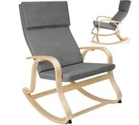 tectake® Sedia a Dondolo con Braccioli, 65 x 94 x 100 cm, Imbottita, 150 kg | Cuscino Integrato, Legno di Betulla, Piedi Feltro, Rivestimento Sfoderabile, Stile Scandinavo, Schienale Alto, Grigio chiaro