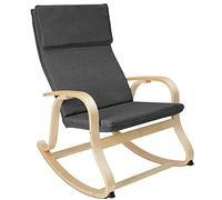 tectake® Sedia a Dondolo con Braccioli, 65 x 94 x 100 cm, Imbottita, 150 kg | Cuscino Integrato, Legno di Betulla, Piedi Feltro, Rivestimento Sfoderabile, Stile Scandinavo, Schienale Alto, Grigio scuro