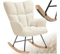 TecTake® Sedia A Dondolo, Imbottitura in Gommapiuma, Tessuto Bouclé, Motivo Trapuntato, Schienale Alto, Braccioli Larghi, Telaio in Acciaio, Pattini In Legno Massiccio, Design Moderno - Beige