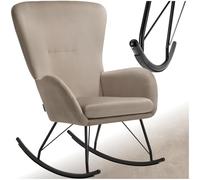 TecTake® Sedia a Dondolo, Morbidissimo Velluto, Cuscino Removibile, Lavabile, Poltrona a Dondolo, Schienale e Braccioli Generosi, Telaio Robusto in Acciaio, Pattini Massicci, Antigraffio - Nero/Beige
