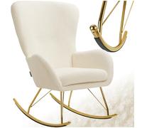 TecTake® Sedia a Dondolo, Morbidissimo Velluto, Cuscino Removibile, Lavabile, Poltrona a Dondolo, Schienale e Braccioli Generosi, Telaio Robusto in Acciaio, Pattini Massicci, Antigraffio - Crema/Oro