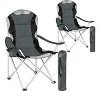 tectake® Sedia da Campeggio Pieghevole, Comoda Imbottitura, Sedia Relax con Tessuto a Rete per Ventilazione, Bracciolo con Porta Bevande Incorporato, Pratica Borsa Inclusa - Grigio