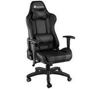 TecTake® Sedia da Gaming per Gamer, Poltrona da Ufficio Ergonomica, Sedia Gaming con Braccioli Imbottiti, Doppie Rotelle Resistenti, Struttura Robusta, Regolabile, Portata fino a 120 kg - Nero/Nero