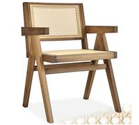TecTake® Sedia da pranzo con braccioli, Sedie Cucina design retro, Poltroncina schienale largo, rattan ad intreccio viennese, struttura in legno massiccio, vernice protettiva - Rovere Chiaro