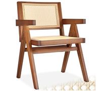 TecTake® Sedia da pranzo con braccioli, Sedie Cucina design retro, Poltroncina schienale largo, rattan ad intreccio viennese, struttura in legno massiccio, vernice protettiva - Rovere Scuro