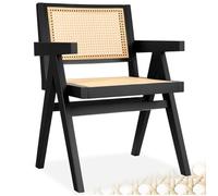 tectake® Sedia da pranzo con braccioli, Sedie Cucina Stile Boho, Poltroncina schienale largo, rattan ad intreccio viennese, struttura in legno massiccio, vernice protettiva - Rovere Nero