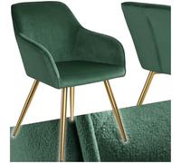 TecTake® Sedia da Pranzo Imbottita, Effetto Velluto, Sedia Ergonomica, con Struttura in Acciaio, Sedia per Cucina, Arredamento Casa, Ufficio e Conferenza -Verde Scuro/Oro