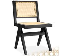 tectake® Sedia da pranzo senza braccioli, Sedie Cucina Stile Boho, Poltroncina schienale largo, rattan ad intreccio viennese, struttura in legno massiccio, vernice protettiva - Rovere Nero
