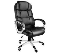 tectake® Sedia da Ufficio Ergonomica in Similpelle, Schienale Alto, 120 kg | Braccioli Imbottiti, Molla a Gas, Meccanismo Basculante, Rotelle Salva-pavimento, Imbottitura Doppia, Base Razze, Nero