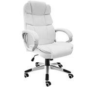 tectake® Sedia da Ufficio Ergonomica in Similpelle, Schienale Alto, 120 kg | Braccioli Imbottiti, Molla a Gas, Meccanismo Basculante, Rotelle Salva-pavimento, Imbottitura Doppia, Base Razze, Bianco