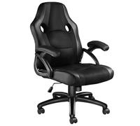 TecTake® Sedia da Ufficio Ergonomica, Poltrona Gaming con Rivestimento in Similpelle, Regolabile in Altezza, Rotazione a 360 Gradi, Base Stabile con 5 Rotelle, Design Sportivo - Nero