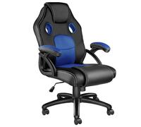 TecTake® Sedia da Ufficio Ergonomica, Sedia Scrivania con Rotazione 360°, Imbottitura Confortevole, Rivestimento Similpelle, Poltrona Gaming con Altezza Regolabile, 5 Rotelle Doppie - Nero/Blu