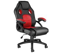 TecTake® Sedia da Ufficio Ergonomica, Sedia Scrivania con Rotazione 360°, Imbottitura Confortevole, Rivestimento Similpelle, Poltrona Gaming con Altezza Regolabile, 5 Rotelle Doppie - Nero/Rosso