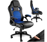 tectake® Sedia Ergonomica da Ufficio, Sedia Gaming con Ruote, Sedia Scrivania con Base Robusta, Poltrona con Imbottitura Spessa, Poltrona Gaming, Adattamento Ottimale - Nero/Blu