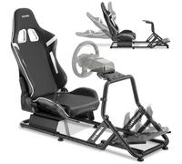 tectake® Sedia Gaming Postazione Corsa, Gaming Chair per Simulatore di Guida, adatto a vari Brand di Volante PC e Console, Seduta regolabile, cockpit sim racing in acciaio, per PC e console, Nero/Nero