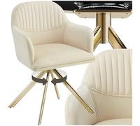 tectake® Sedia Girevole in Velluto, Sedia Sala da Pranzo con Imbottitura, Sedia Moderna con Braccioli e Gambe in Acciaio, Ideale per Sala da Pranzo, Ufficio o Salotto - Crema/Oro