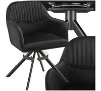 tectake® Sedia Girevole in Velluto, Sedia Sala da Pranzo con Imbottitura, Sedia Moderna con Braccioli e Gambe in Acciaio, Ideale per Sala da Pranzo, Ufficio o Salotto - Nero/Nero