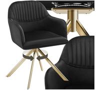 tectake® Sedia Girevole in Velluto, Sedia Sala da Pranzo con Imbottitura, Sedia Moderna con Braccioli e Gambe in Acciaio, Ideale per Sala da Pranzo, Ufficio o Salotto - Nero/Oro