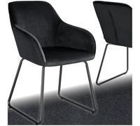 TecTake® sedia in velluto per sala da pranzo, poltrona elegante, sedia imbottita con schienale, poltroncina di design, per soggiorno, cucina, ufficio, sedie con gambe in metallo, 1 unità - Nero/Nero