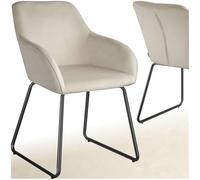 tectake® sedia in velluto per sala da pranzo, poltrona elegante, sedia imbottita con schienale, poltroncina di design, per soggiorno, cucina, ufficio, gambe in metallo, 1 unità - Crema/Nero