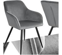 TecTake® Sedia Sala da Pranzo Effetto Velluto, Poltrona Velluto Versatili con Morbida Imbottitura e Seduta Ergonomica - Grigio/Nero