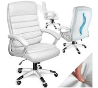 tectake®, Sedia Ufficio Elegante e Confortevole, Design a Onde, Poltrona Doppia Imbottitura, Altezza Regolabile, Girevole 360°, Sedia Scrivania Ergonomica - Bianco
