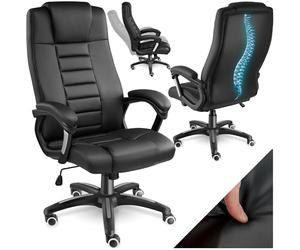 tectake® Sedia Ufficio, Imbottitura 12 cm, Sedia scrivania con Poggiatesta e Braccioli, Base con Rotelle, Sedia ergonomica con altezza regolabile, Inclinazione Continua, Poltrona Ufficio - Nero