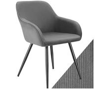 TecTake® Sedia Velluto a Coste con Braccioli, Sedia Sala da Pranzo con Gambe in Acciaio, Comoda Poltrona Salotto con Imbottitura Schiuma ad Alta Densità, Poltrona Antiscivolo - Grigio/Nero