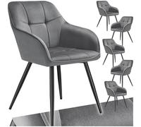 TecTake® Sedie da Pranzo Effetto Velluto Trapuntato, Elegante, Imbottitura Schiuma Alta Densità, Gambe in Acciaio, Montaggio Semplice - Grigio/Nero, 6 Sedie