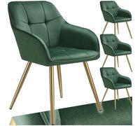 tectake® Sedie da Pranzo Effetto Velluto Trapuntato, Elegante, Imbottitura Schiuma Alta Densità, Gambe in Acciaio, Montaggio Semplice - Verde Scuro/Oro, 4 Sedie