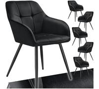 TecTake® Sedie da Pranzo Effetto Velluto Trapuntato, Elegante, Imbottitura Schiuma Alta Densità, Gambe in Acciaio, Montaggio Semplice - Nero/Nero, 6 Sedie