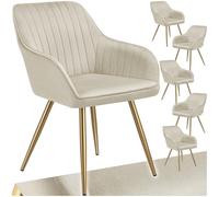 TecTake® Sedie da Pranzo Effetto Velluto Trapuntato, Elegante, Imbottitura Schiuma Alta Densità, Gambe in Acciaio, Montaggio Semplice - Crema/Oro, 6 Sedie