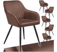tectake® Sedie da Pranzo Effetto Velluto Trapuntato, Elegante, Imbottitura Schiuma Alta Densità, Gambe in Acciaio, Montaggio Semplice - Marrone/Nero, 6 Sedie